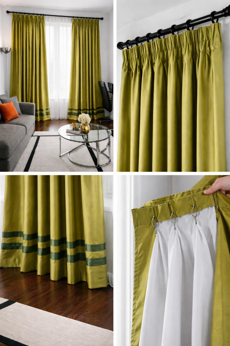 Green Striped Pinch Pleat Curtains 52x84 - photo 2