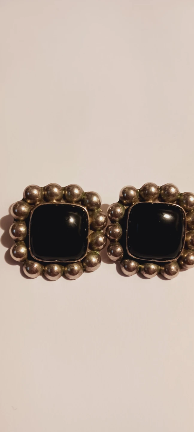 Taxco Mexico Sterling Silver 925 Square Black Onyx Earrings - photo 2