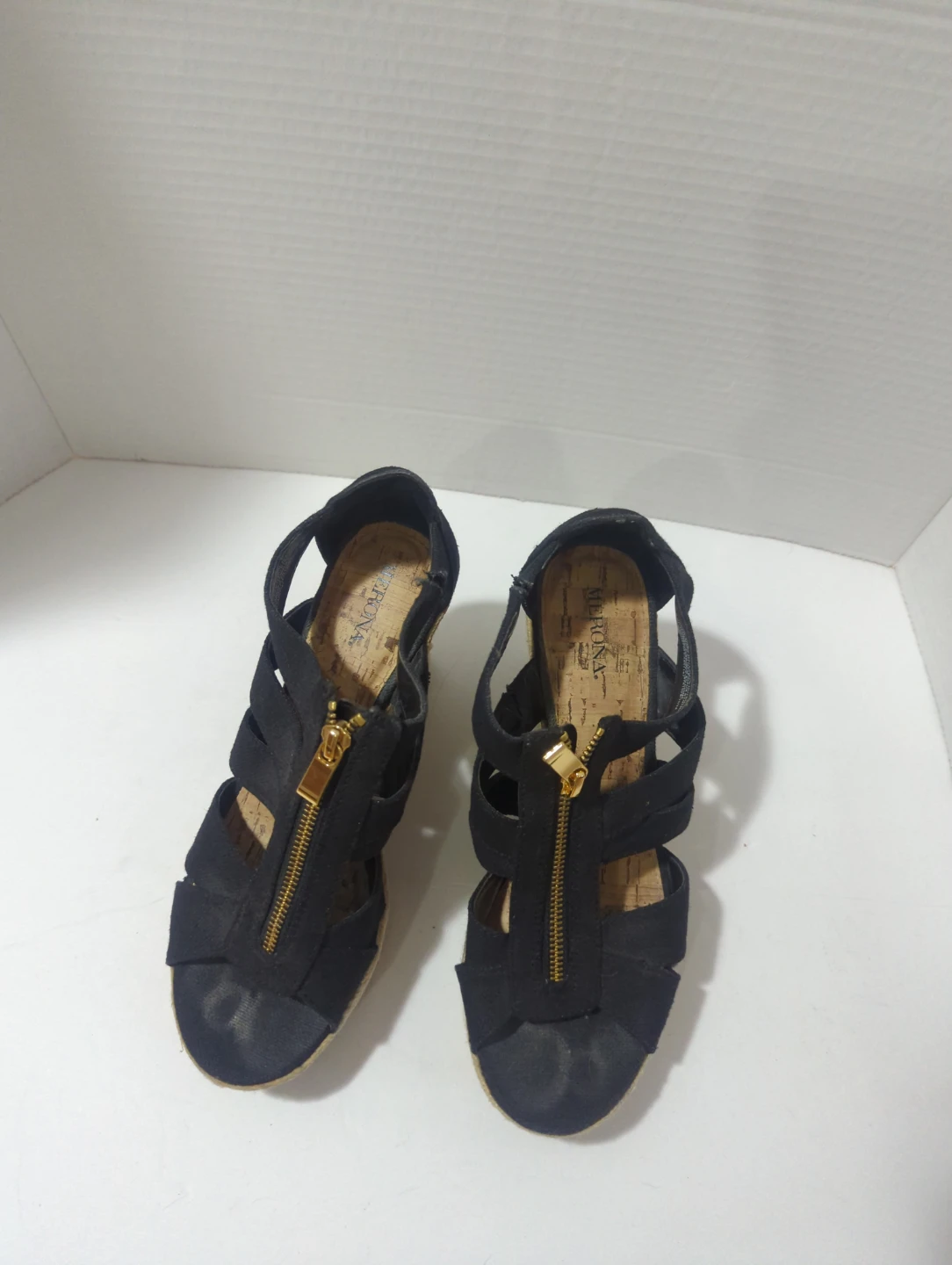 Merona Black Wedge Sandals with Gold Zippers - photo 2
