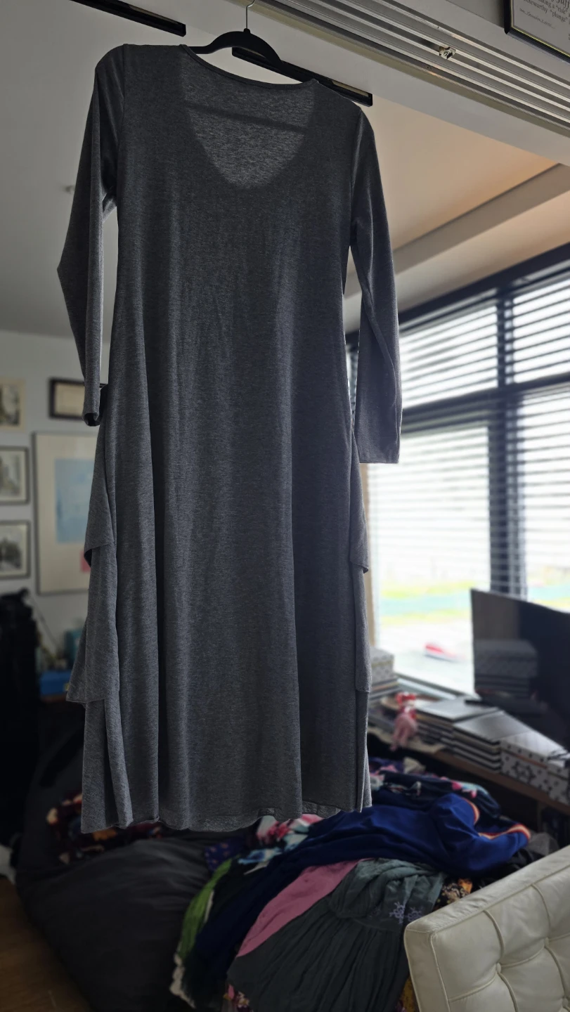 Maxi Dress with Floral Print and Long Sleeve Grey Dress