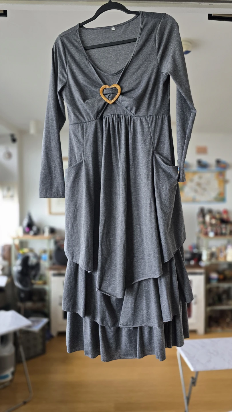 Maxi Dress with Floral Print and Long Sleeve Grey Dress - photo 2