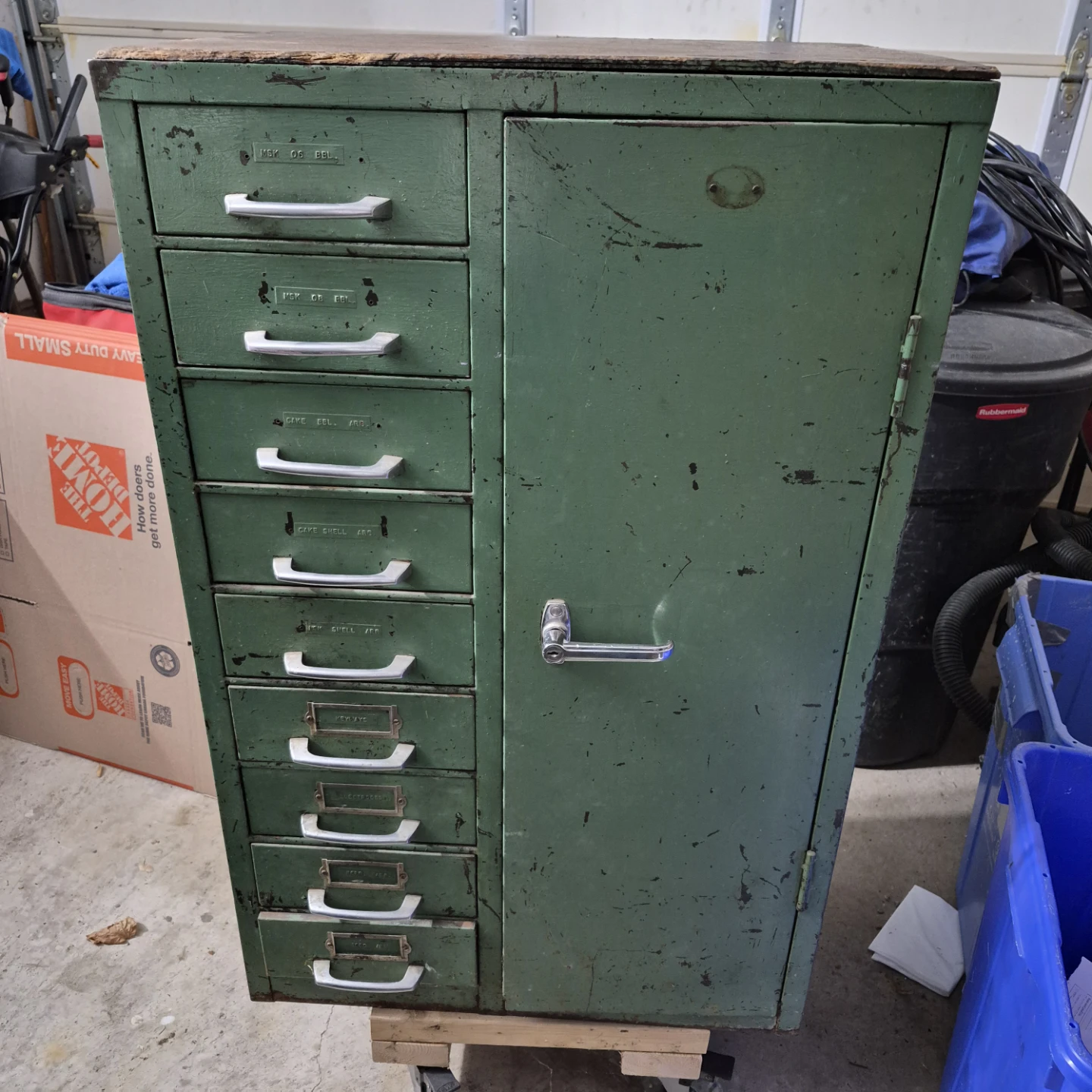 Vintage Green Metal Cabinet with Drawers with Keys