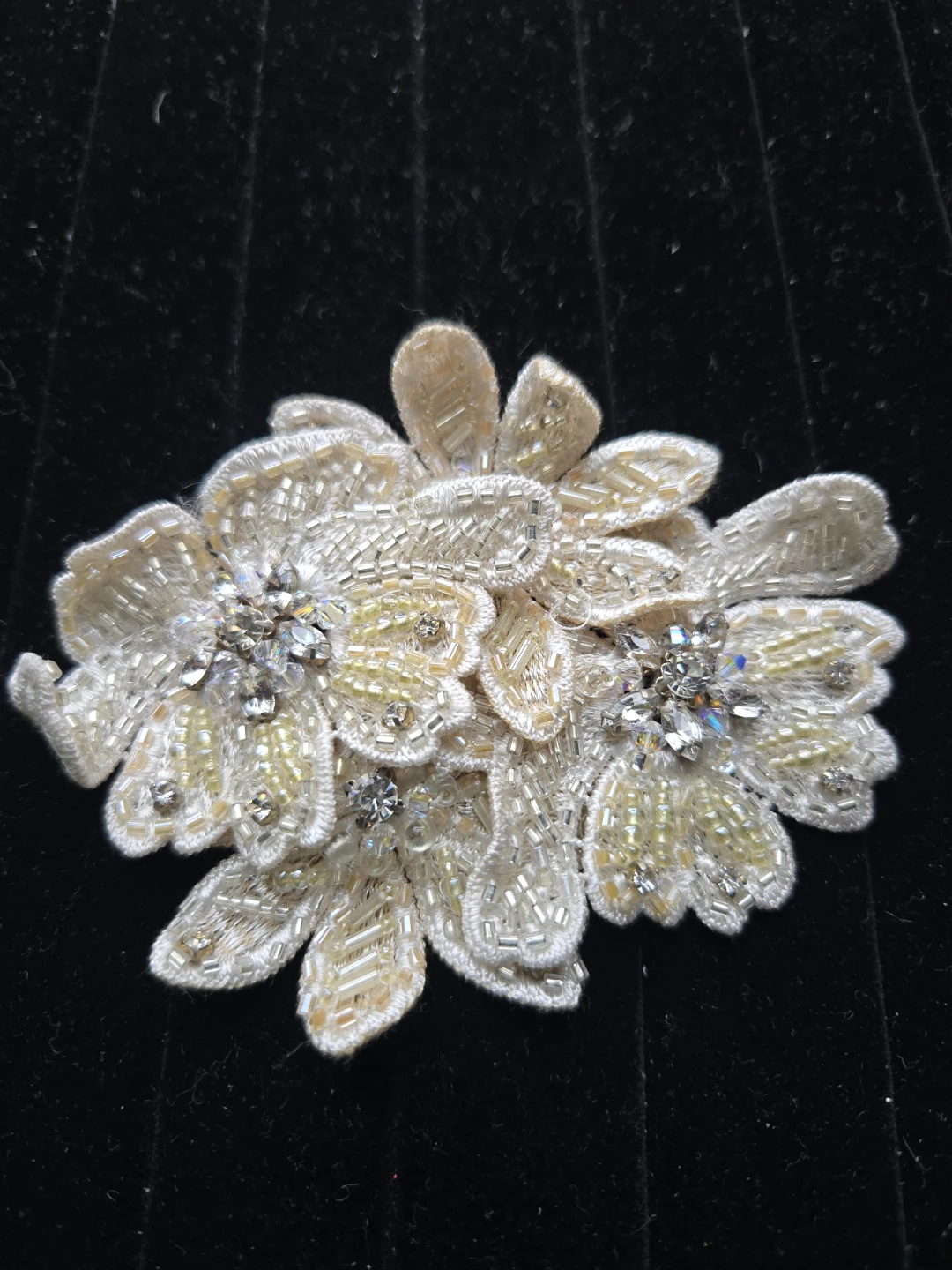 Beaded Floral Applique with Rhinestones