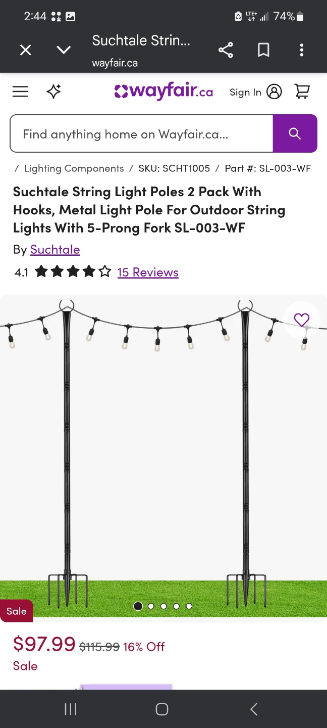 Suchtale 2 Pack 8.5FT String Light Poles