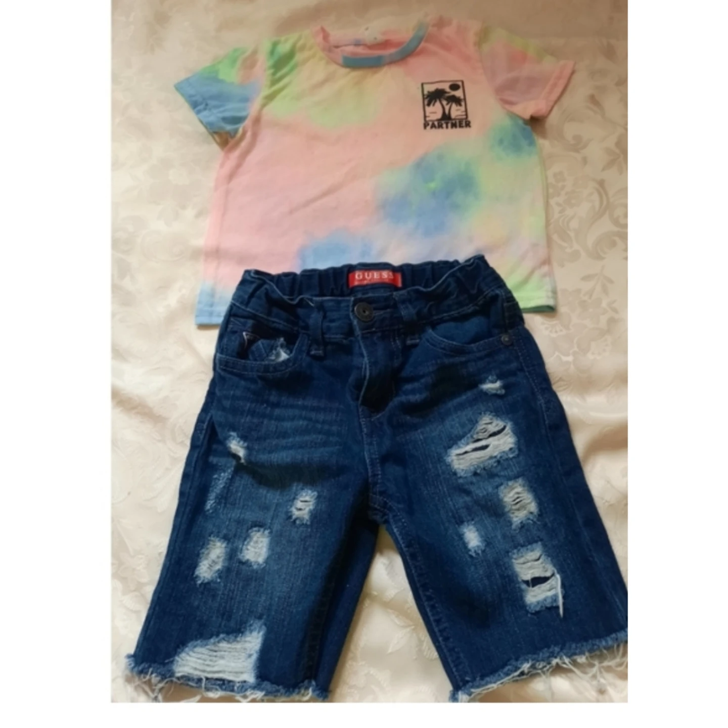 Guess Denim Shorts & Tie-Dye T-Shirt Set
