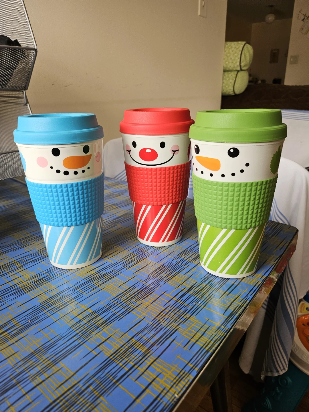 Set of 3 Snowman Tumblers with Lids