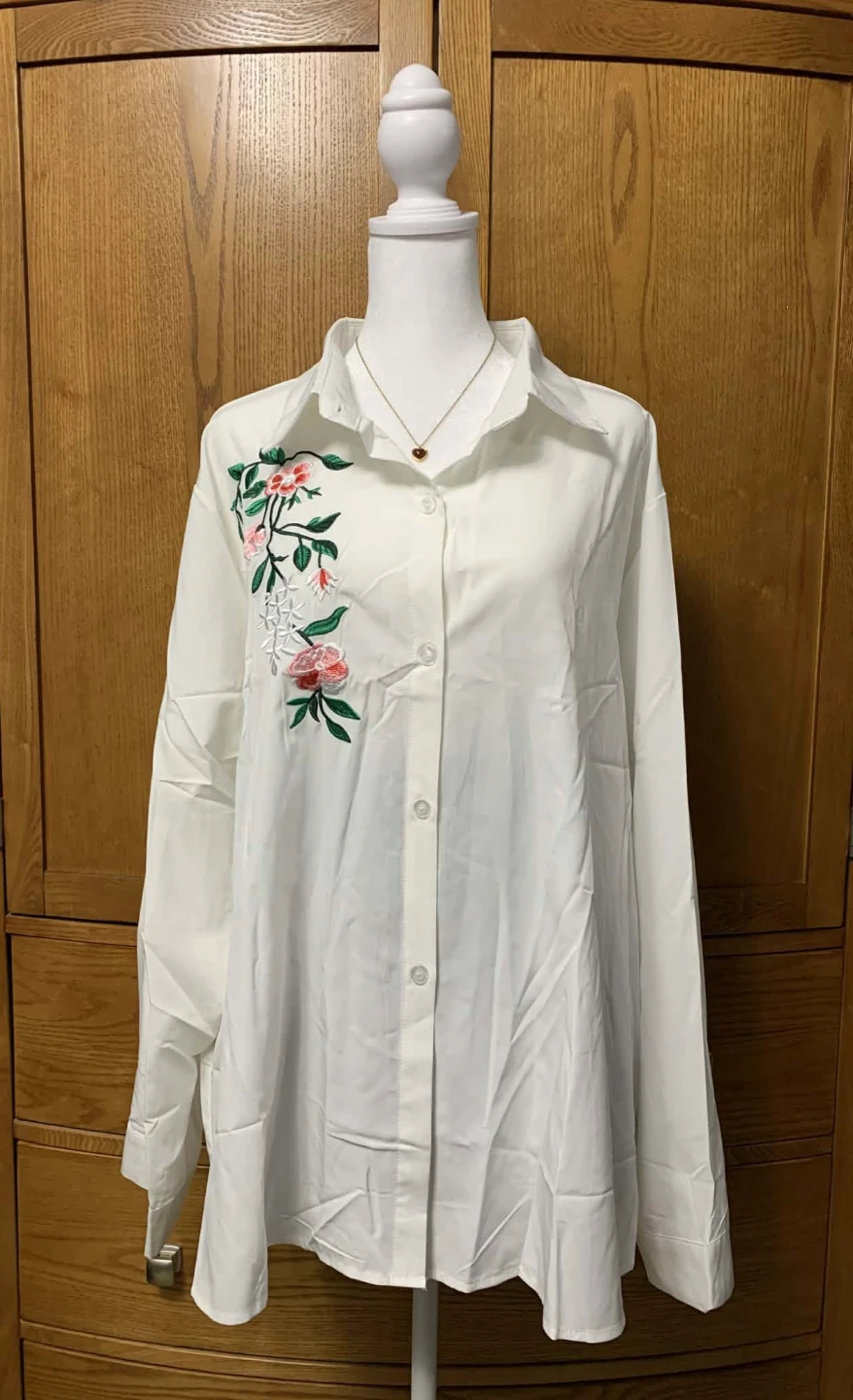 White Embroidered Button-Up Shirt