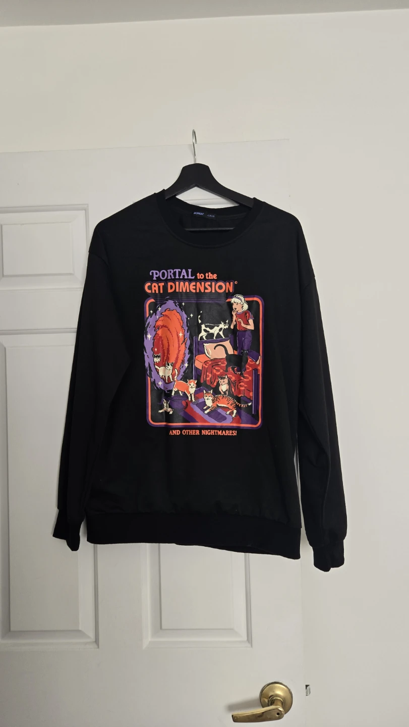 Black "Portal to the Cat Dimension" Graphic Sweatshirt