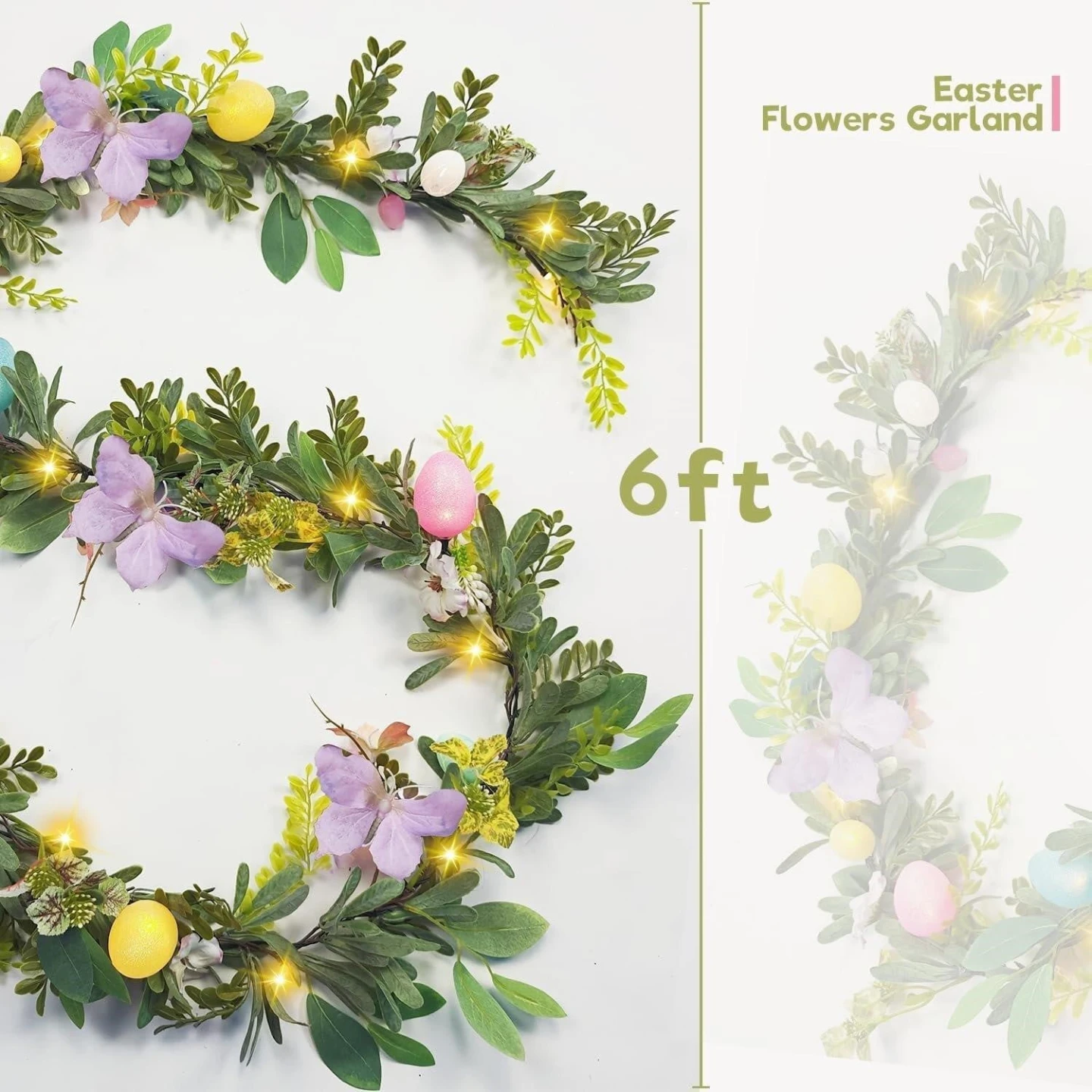 6ft Easter Flowers Garland with Lights - photo 3