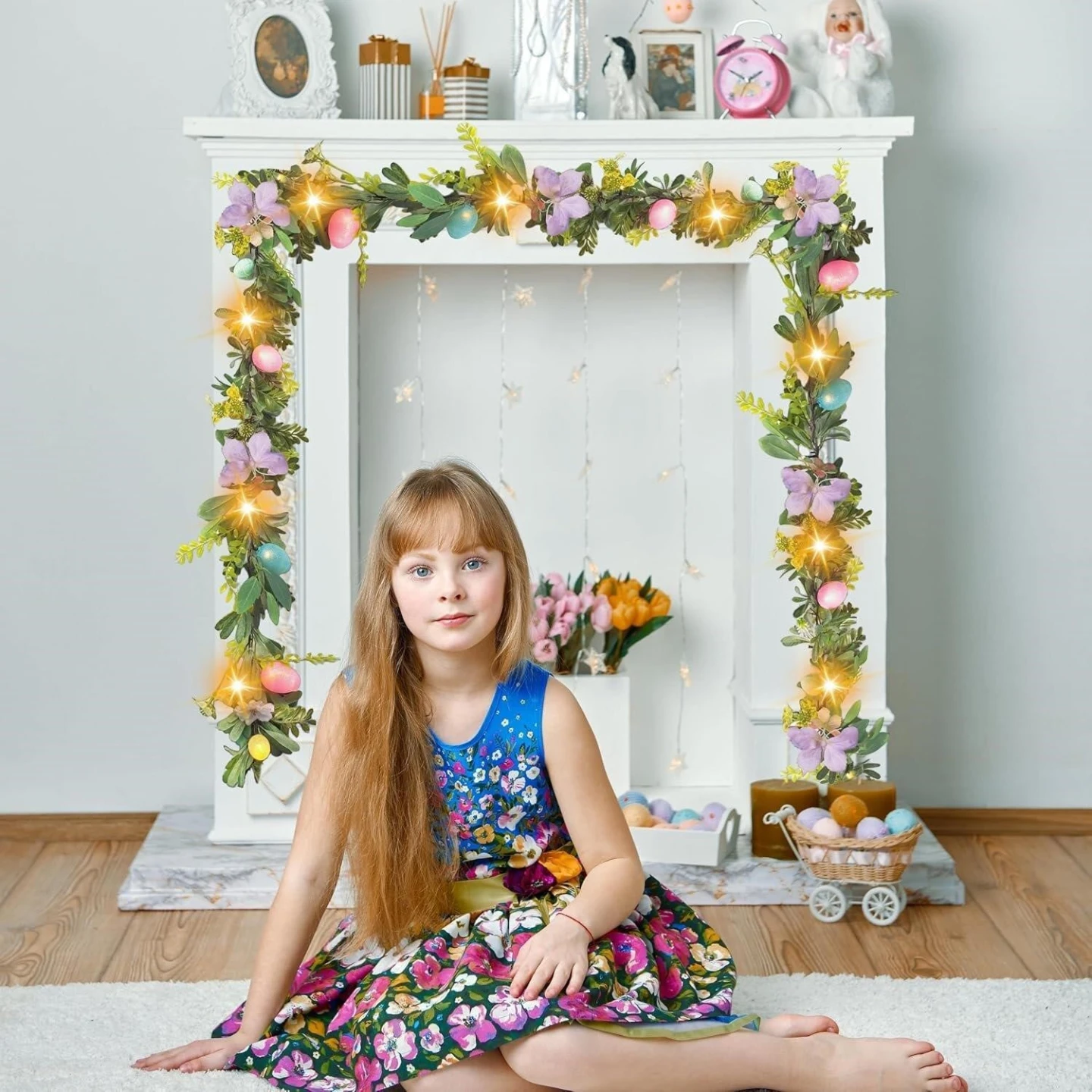 6ft Easter Flowers Garland with Lights - photo 4