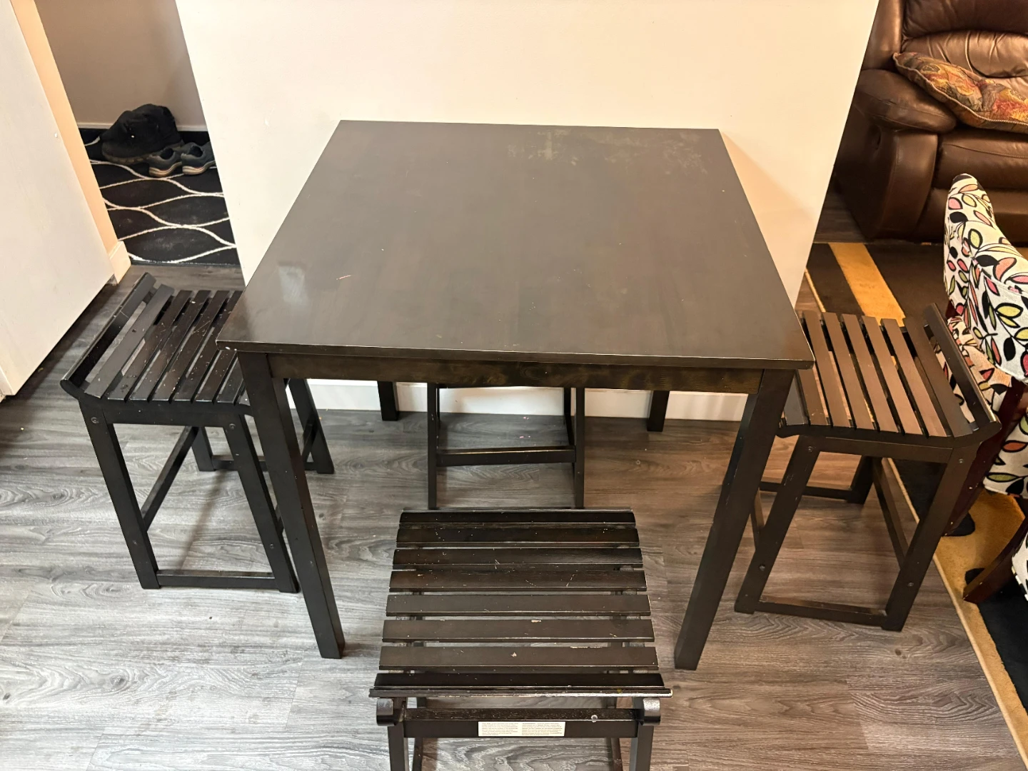 Black Square Dining Table Set with 4 Stools
