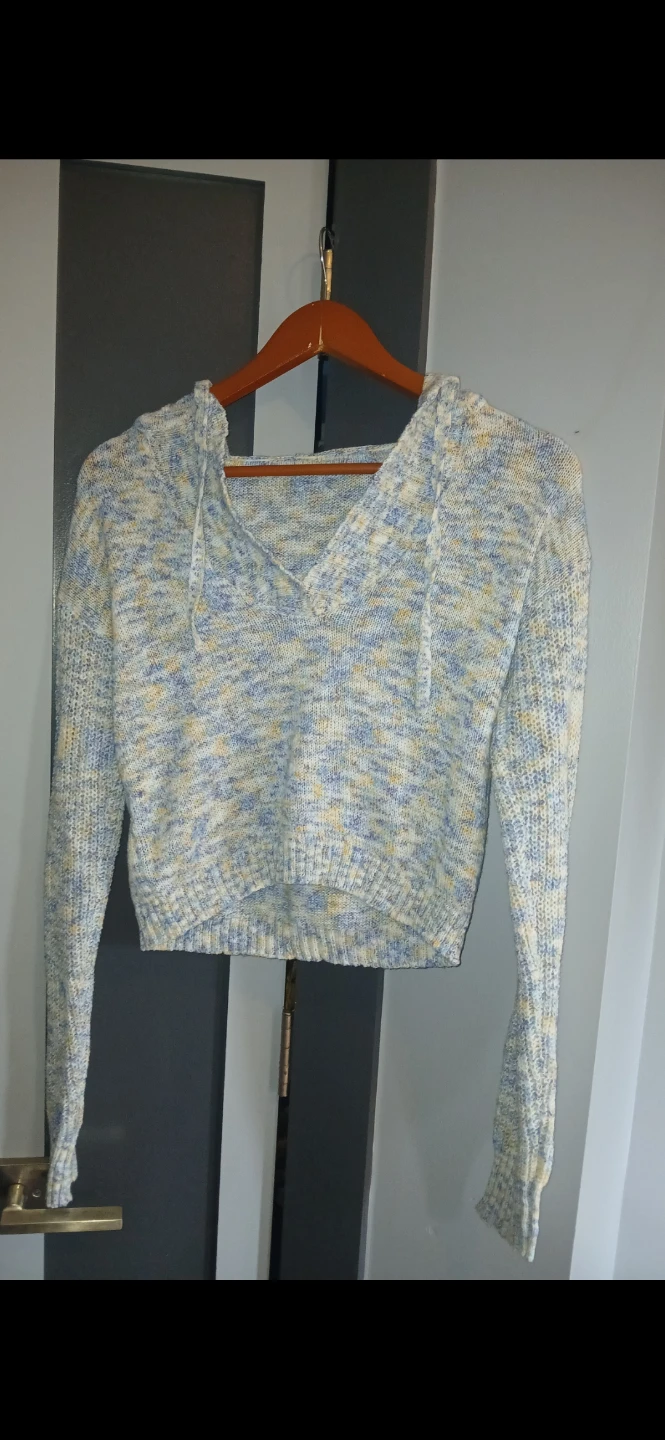 Women's Blue and Yellow Marled Knit Hoodie 🌱