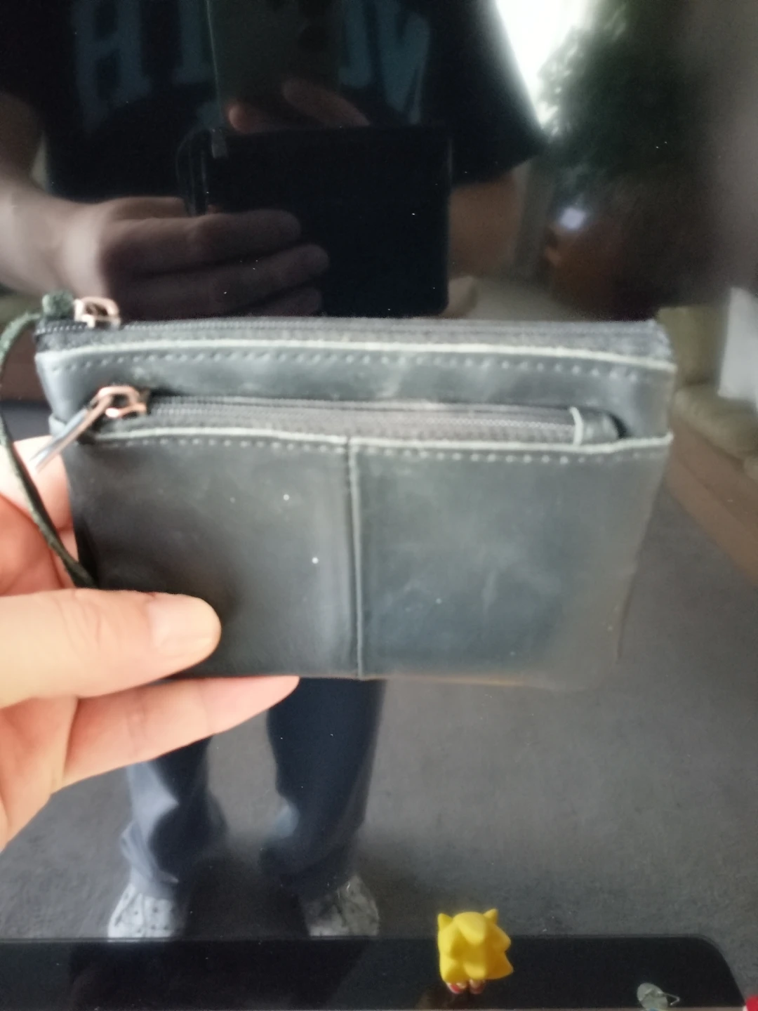 Black Leather Coin Purse with Zipper