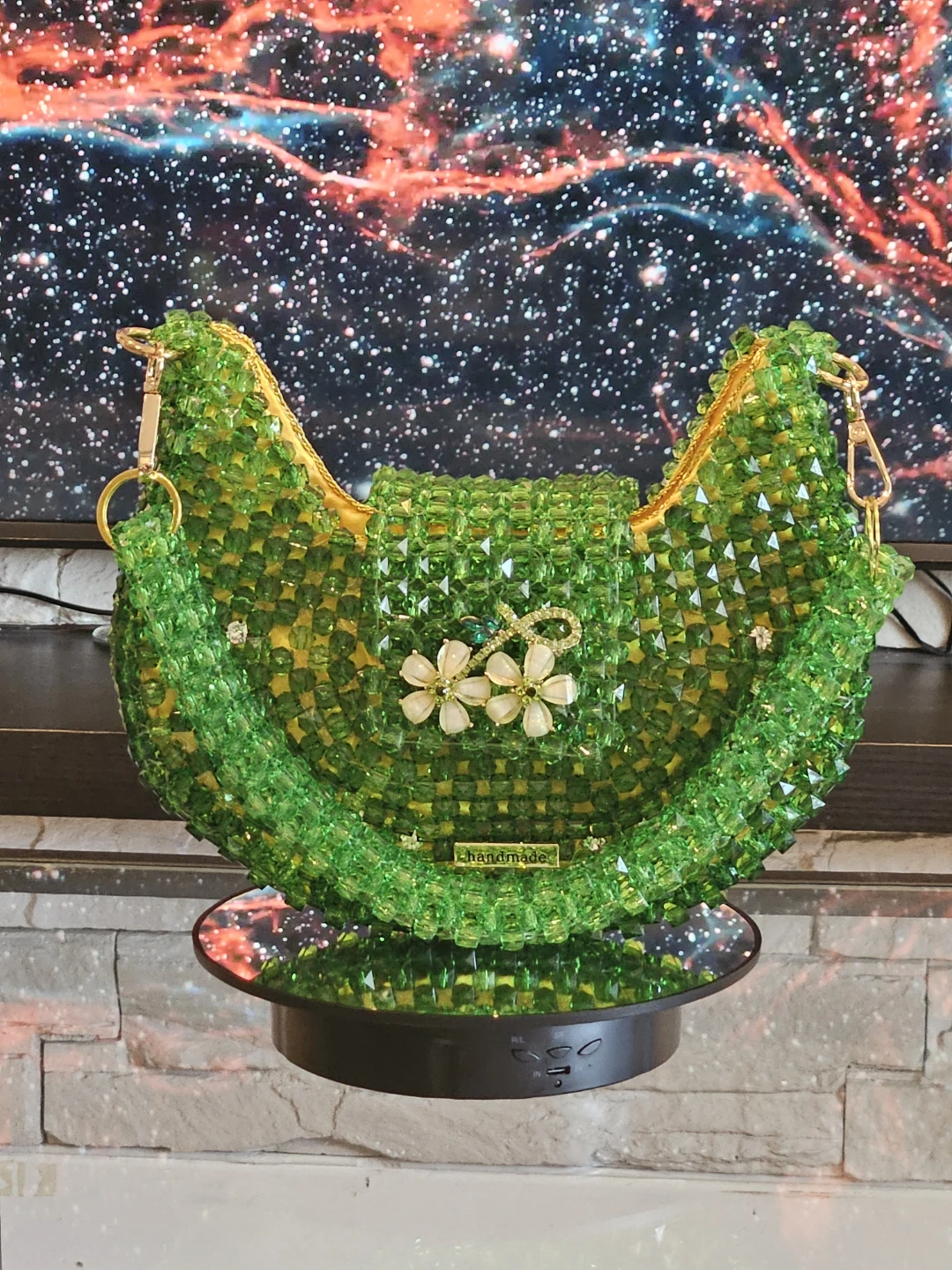 Green Beaded Purse handmade