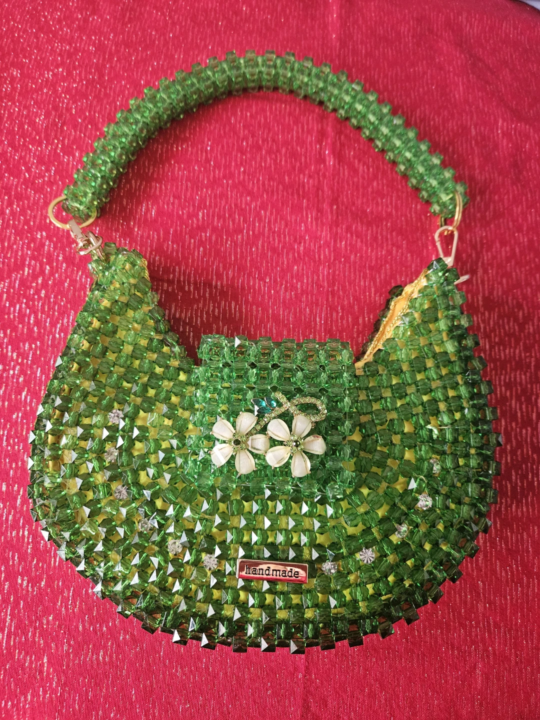 Green Beaded Purse handmade - photo 4