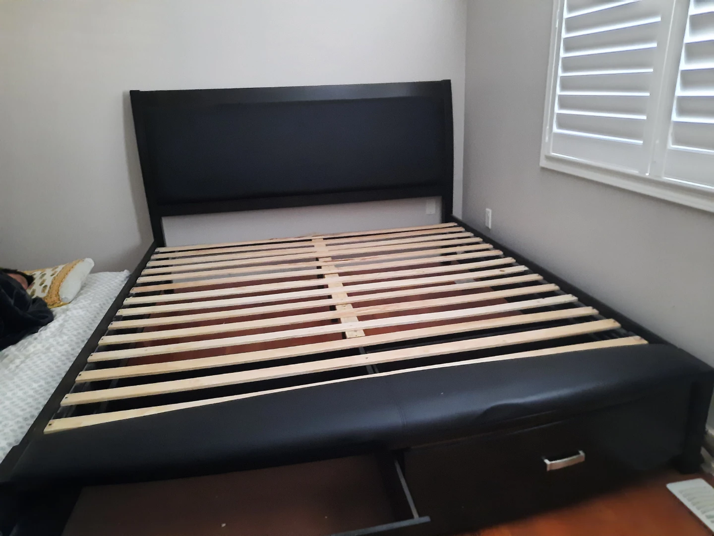 Black Faux Leather Platform Bed Frame with Storage Drawers
