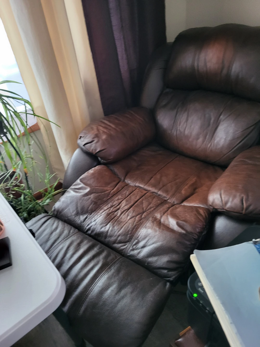 Brown Leather Recliner Sofa and chair.