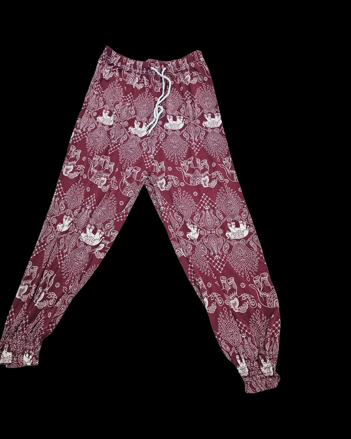 Boho Elephant Print Harem Pants - Size Medium