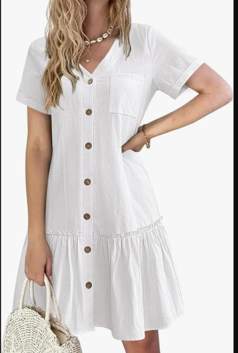 NWT HOTOUCH White Button-Up Tiered Dress Medium - photo 2