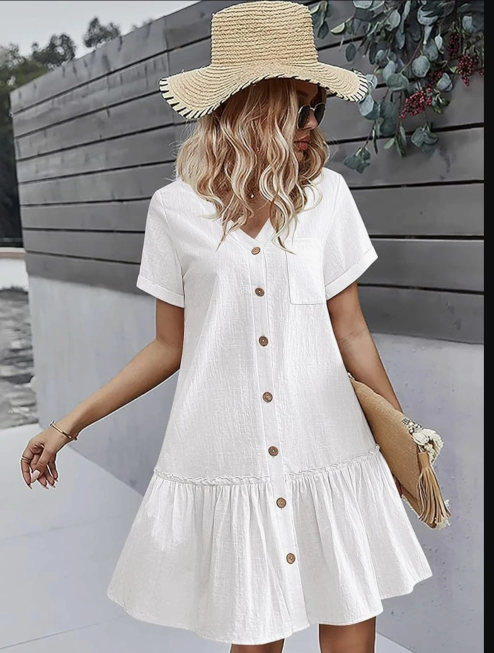 NWT HOTOUCH White Button-Up Tiered Dress Medium - photo 4