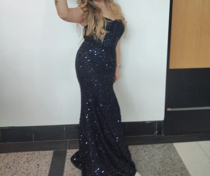 Sparkly Navy Blue Sequin Evening Gown