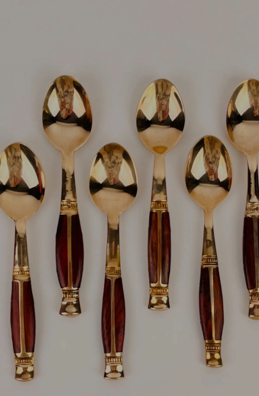 1950's Teakwood and Bronze Demitasse Thailand Coffee Spoons
