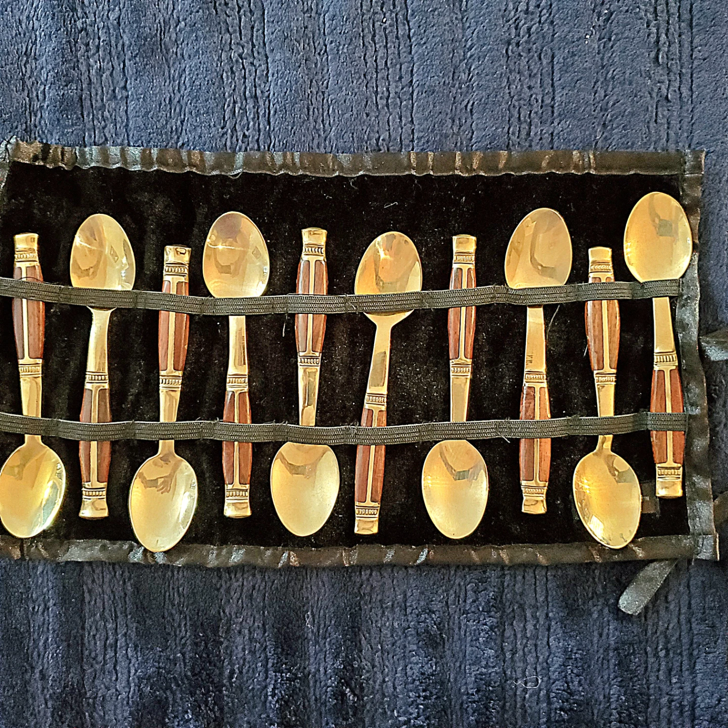 1950's Teakwood and Bronze Demitasse Thailand Coffee Spoons - photo 2