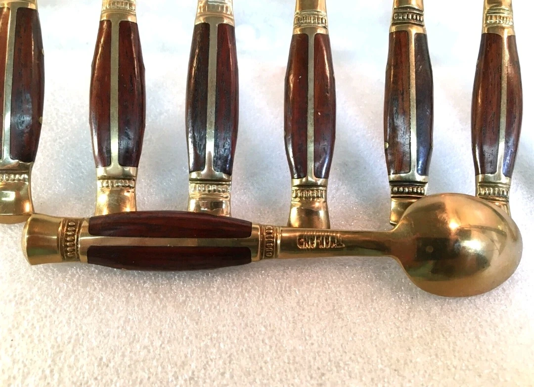 1950's Teakwood and Bronze Demitasse Thailand Coffee Spoons - photo 3