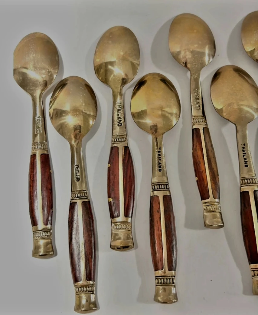 1950's Teakwood and Bronze Demitasse Thailand Coffee Spoons - photo 5