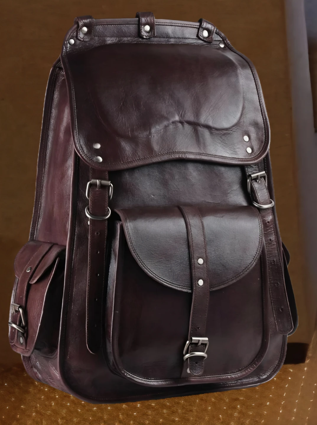 Dark Brown Leather Backpack