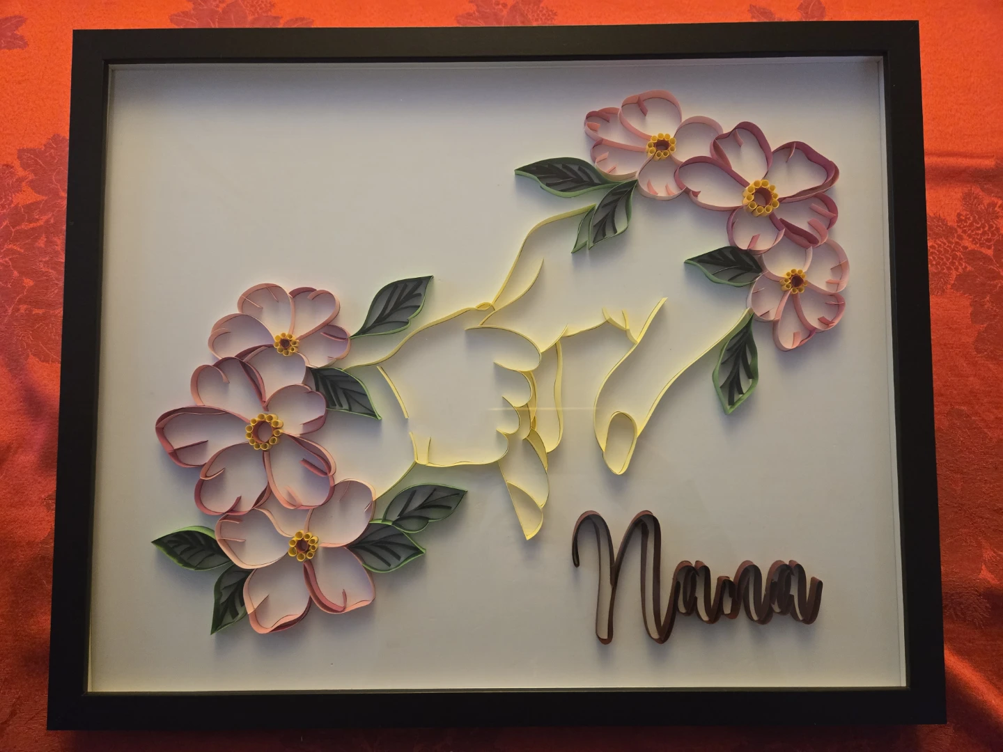 Handmade 16x20 Framed Paper Quilled "Nana" Art with Flowers