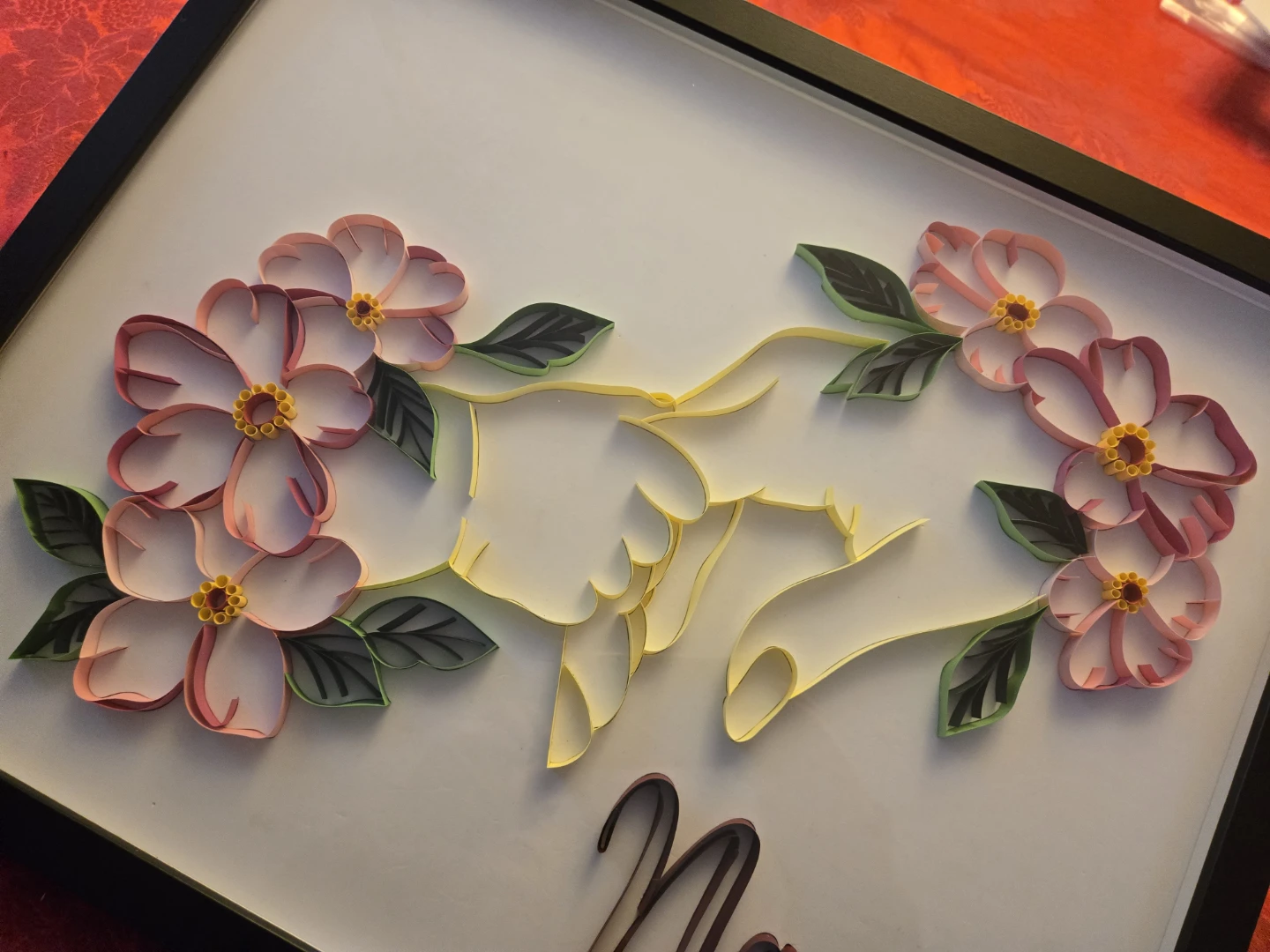 Handmade 16x20 Framed Paper Quilled "Nana" Art with Flowers - photo 3