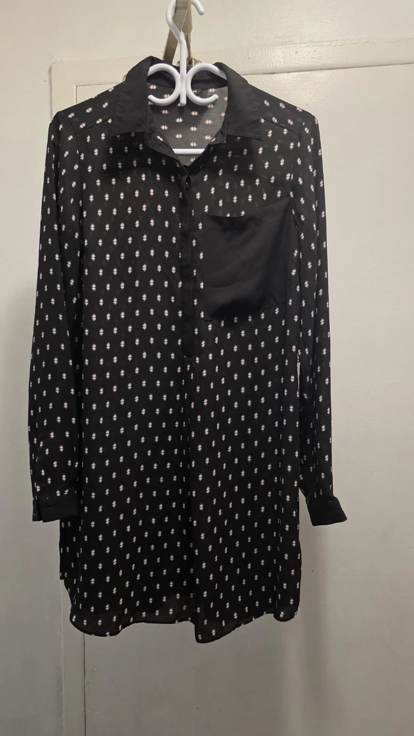 WAREHOUSE Black Printed Button-Up Shirt Dress - UK 12