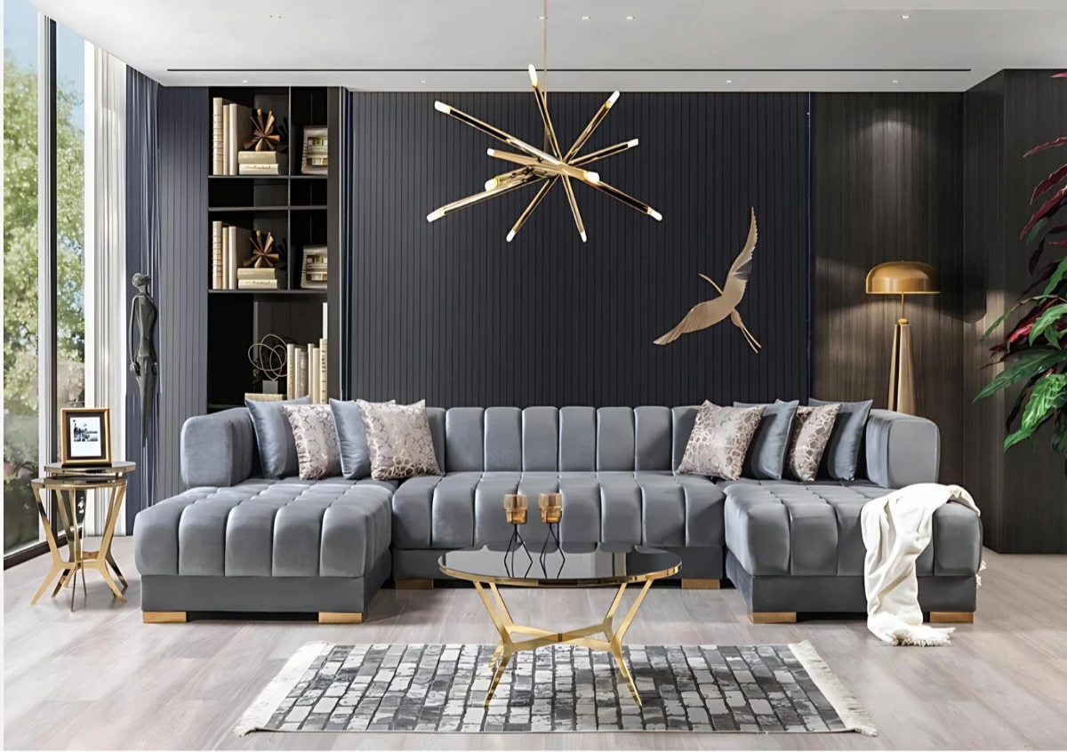 Modern Tufted U-Shaped Sectional Sofa in Velvet