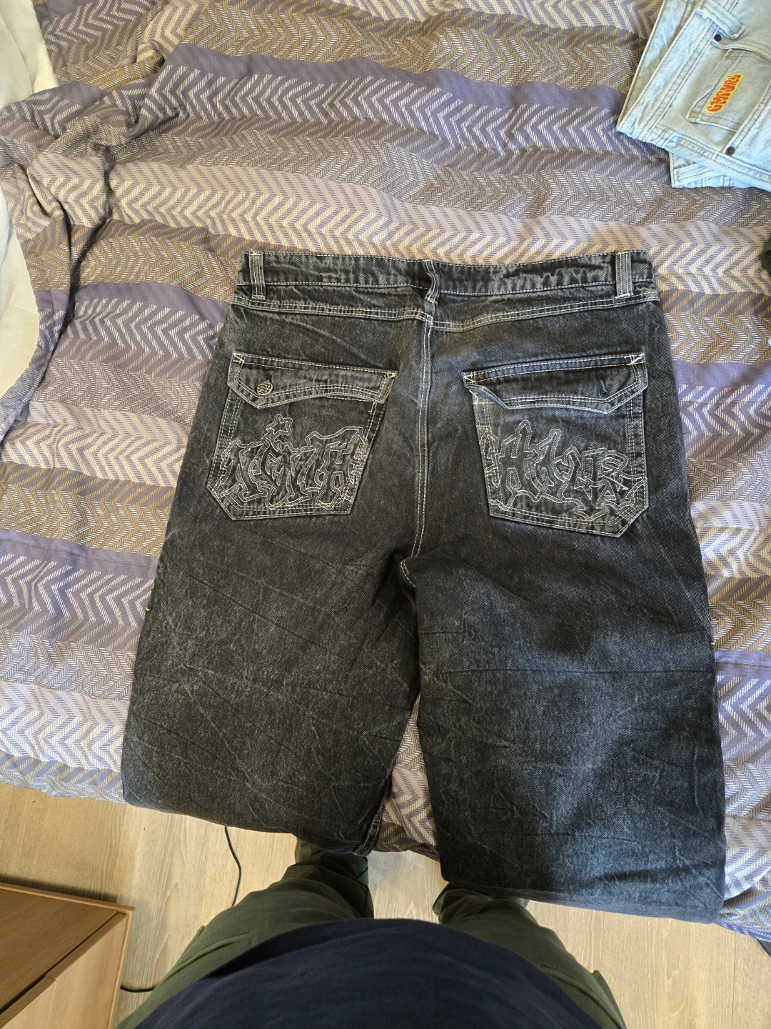 NINTH HALL  Black Denim Jeans with Panther & Flame Embroidery - photo 2