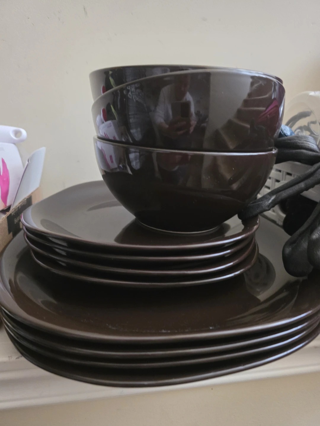 Brown Dinnerware Set - Plates and Bowls