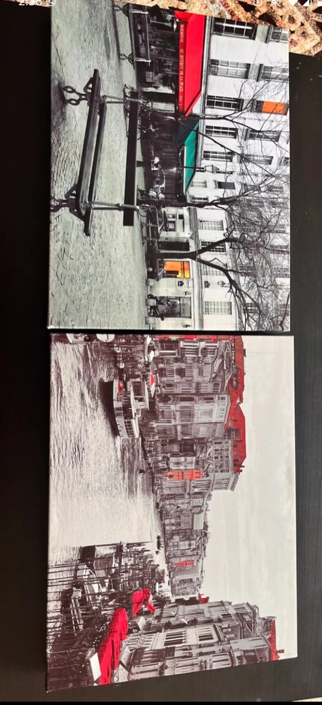 Set of 2 Canvas Wall Art Prints - Paris and Venice Scenes