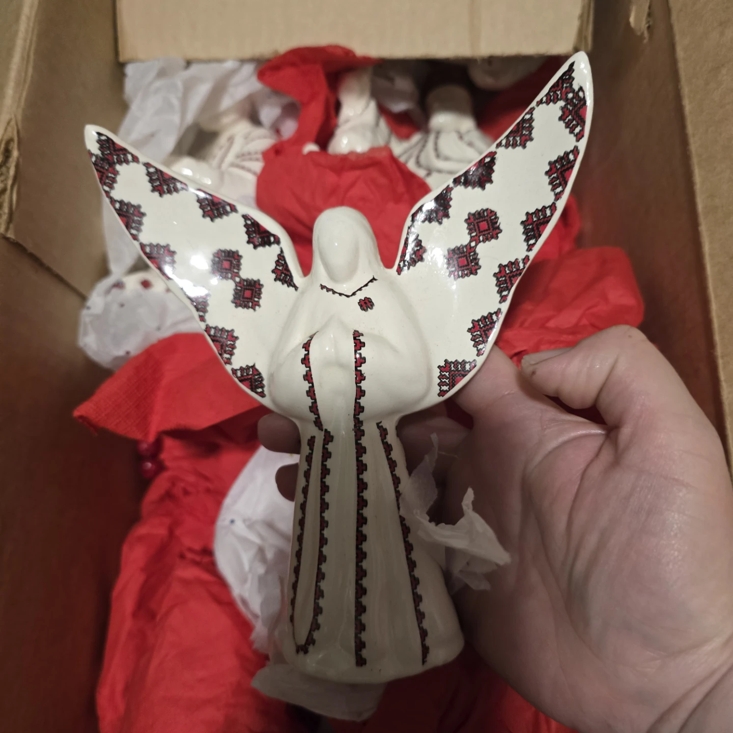 Ceramic Angel Figurine with Folk Art Design