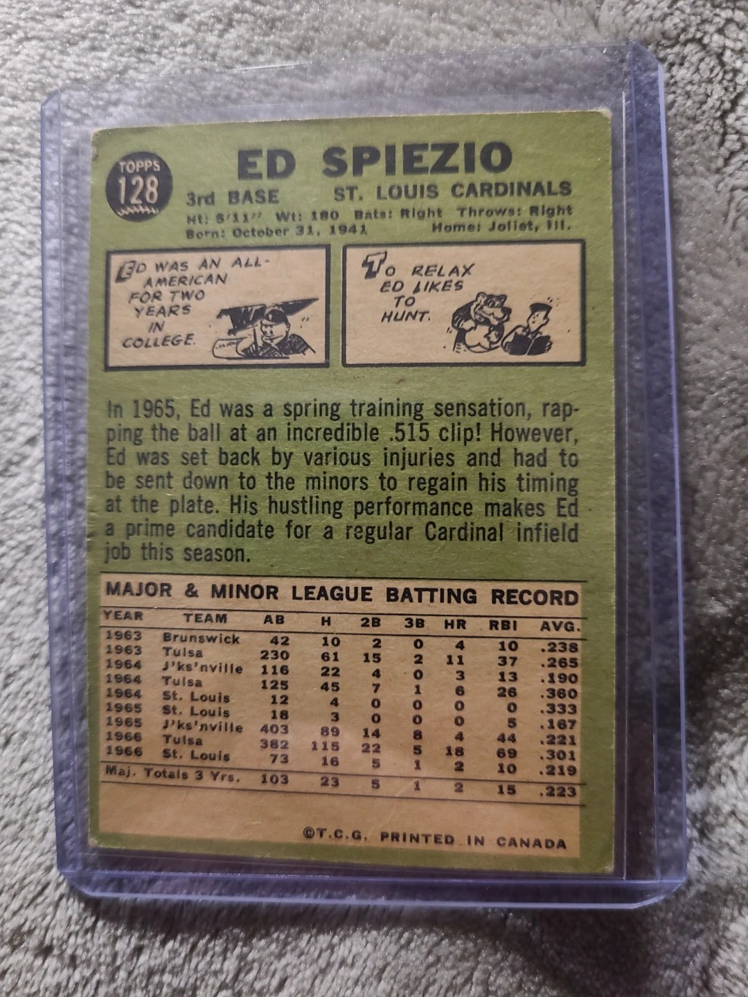 1967 Topps Ed Spiezio Baseball Card #128 - photo 2