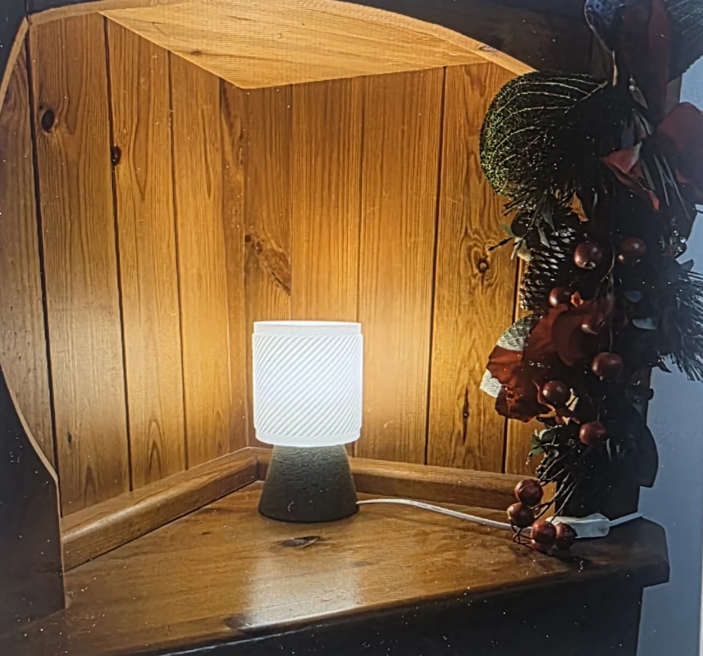 White Cylindrical Accent Lamp with Green Base