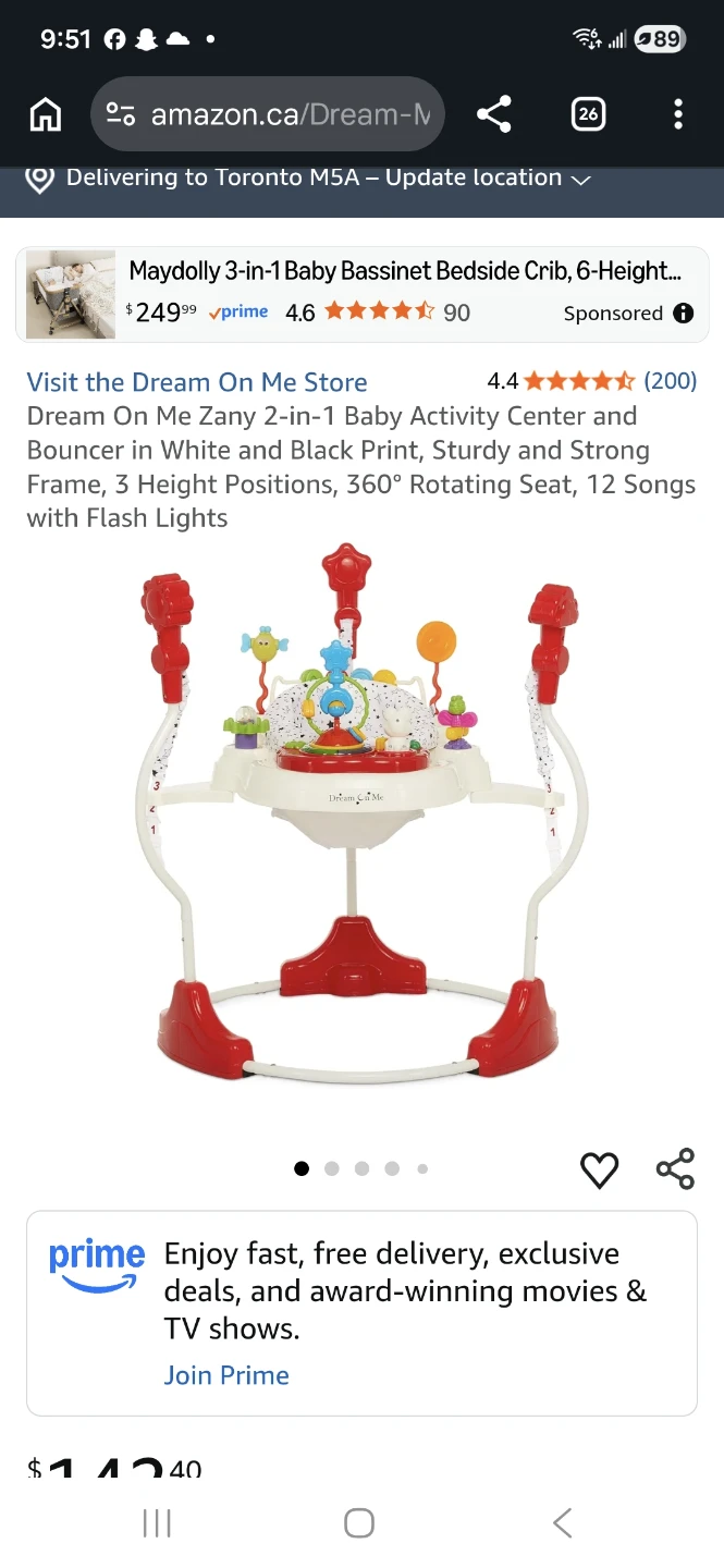 Dream On Me Zany 2-in-1 Baby Activity Center Bouncer