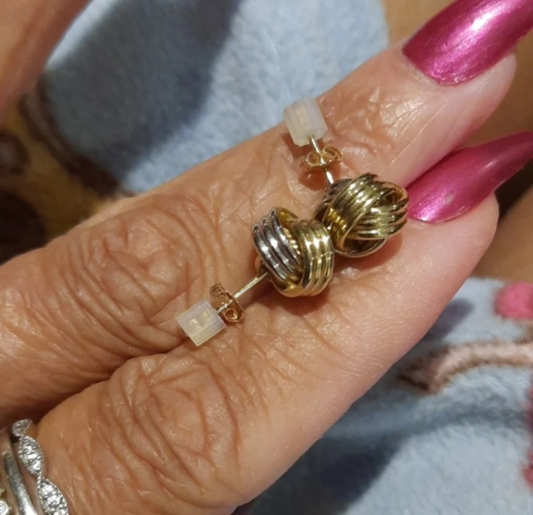 Solid Genuine 10K tri-tone Gold Knot Earrings - photo 3