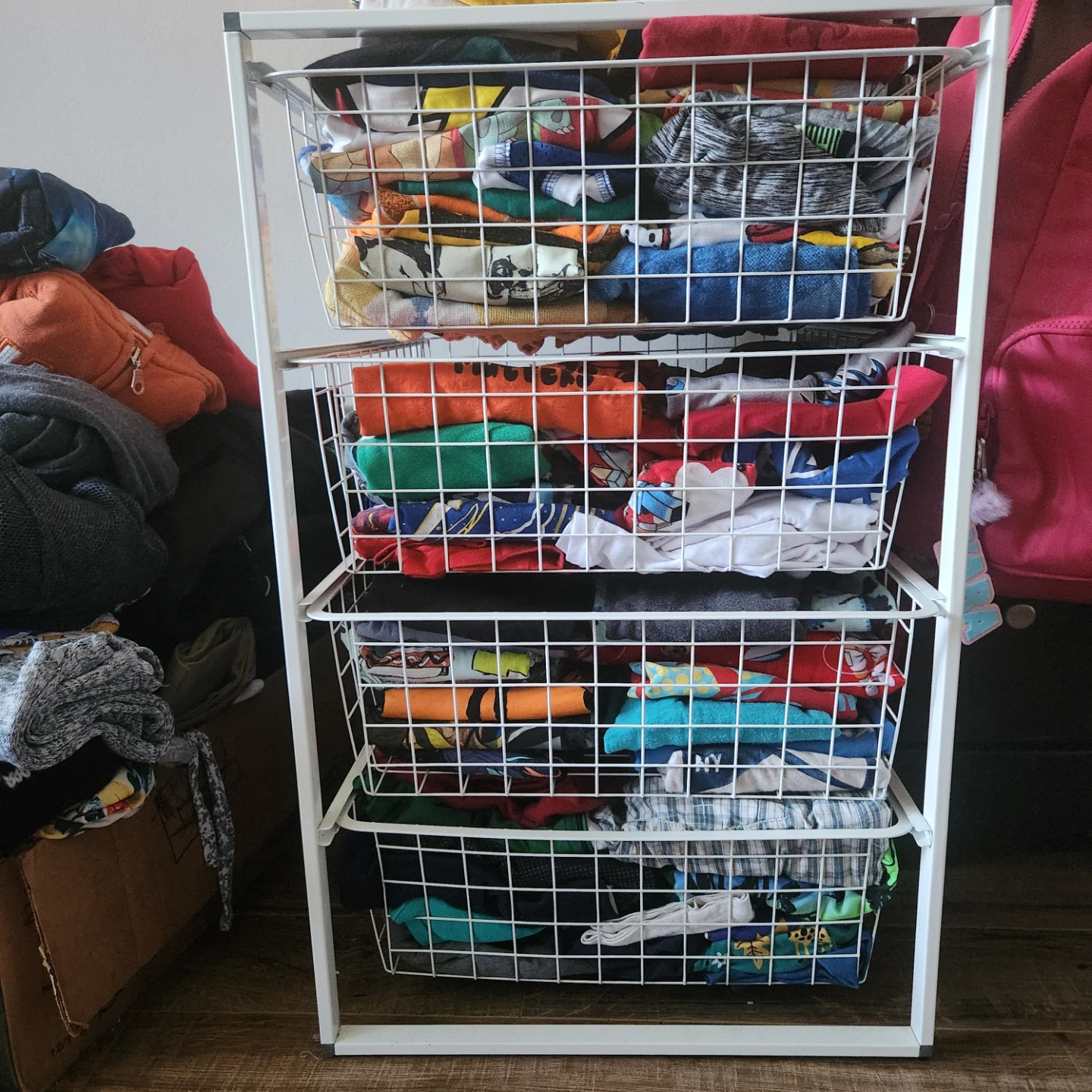 White 4-Tier Wire Basket Storage Shelf