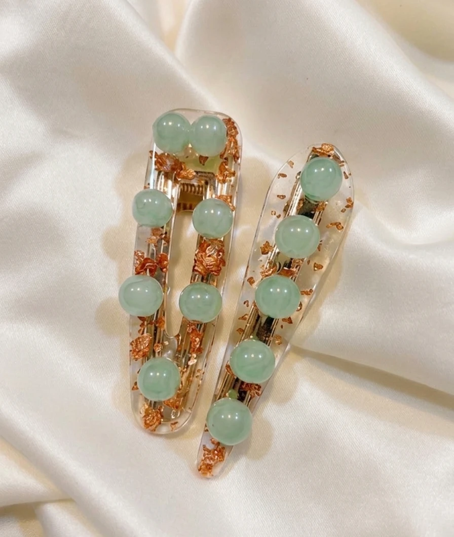 Mint Green/Rosegold Handmade Resin Hairclips