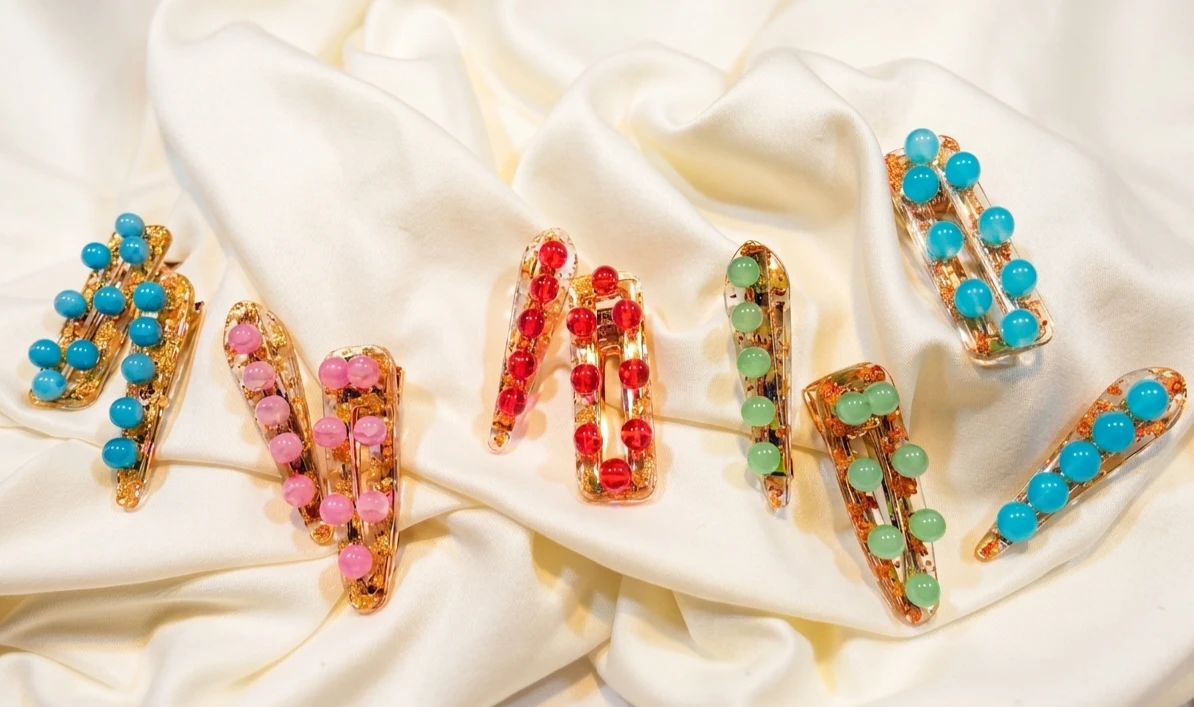 Mint Green/Rosegold Handmade Resin Hairclips - photo 3