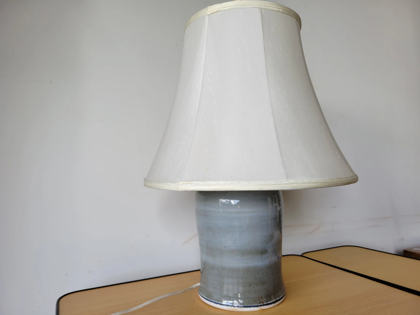 Vintage Artisanal Blue-Grey Glazed Ceramic Table Lamp