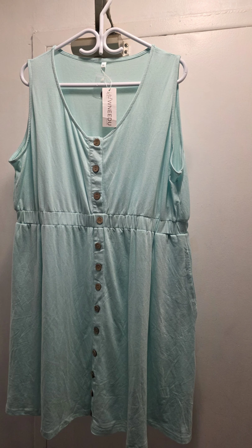 WNEEDU Women's Sleeveless Button-Down Dress - Light Blue - 3XL - photo 2