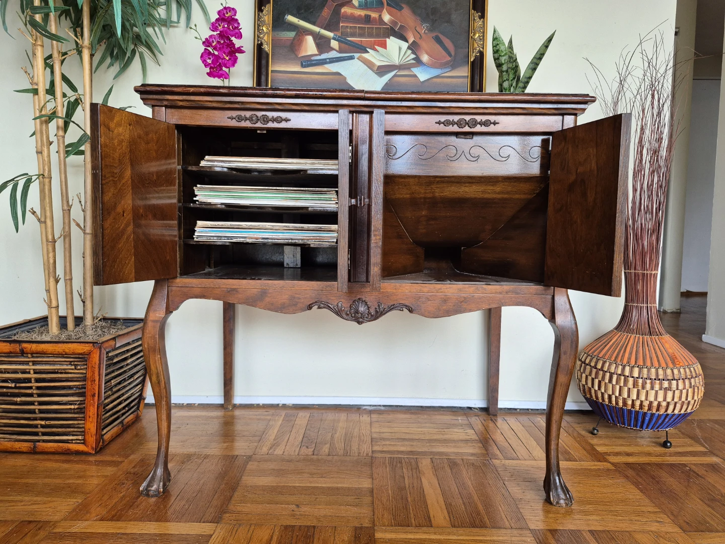 Antique Mahogany Phonola Record Player/Media Stand - photo 5