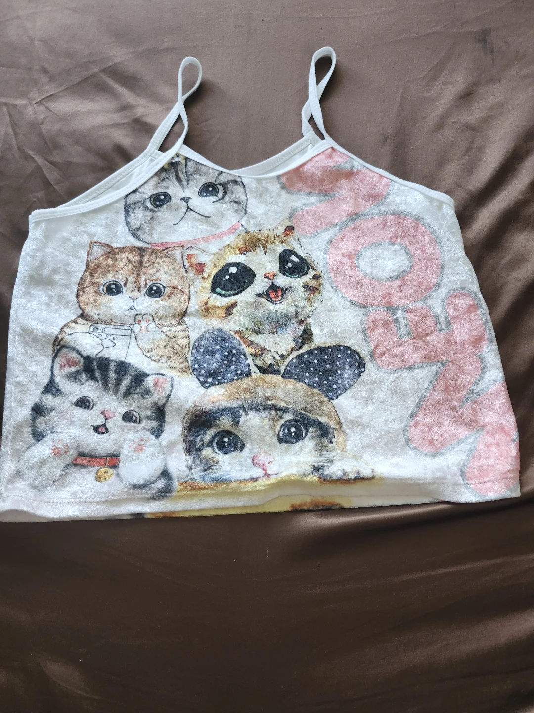 Velvet Tank Top with Cat Print