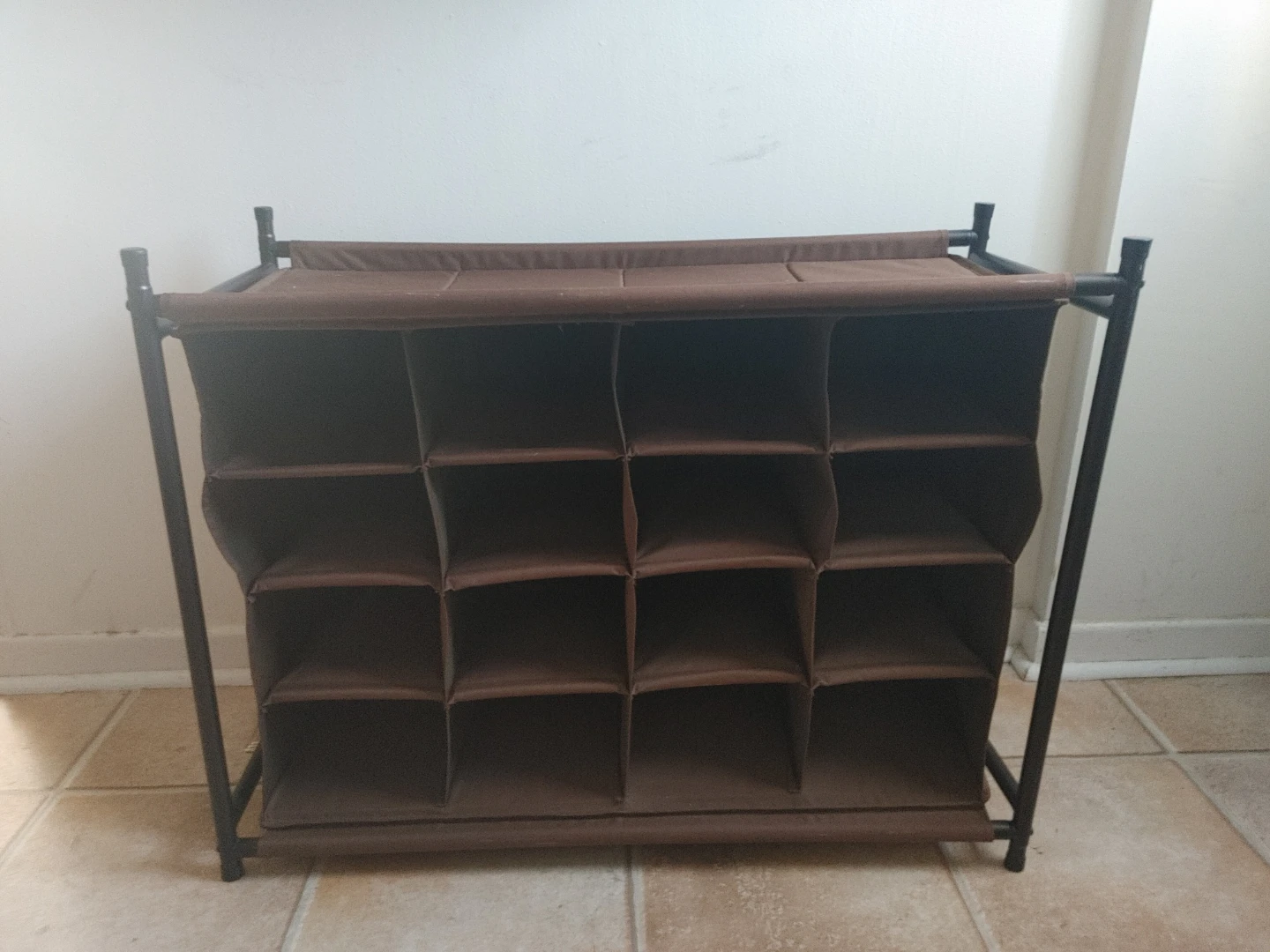 16-Cube Brown Fabric Shoe Rack Organizer